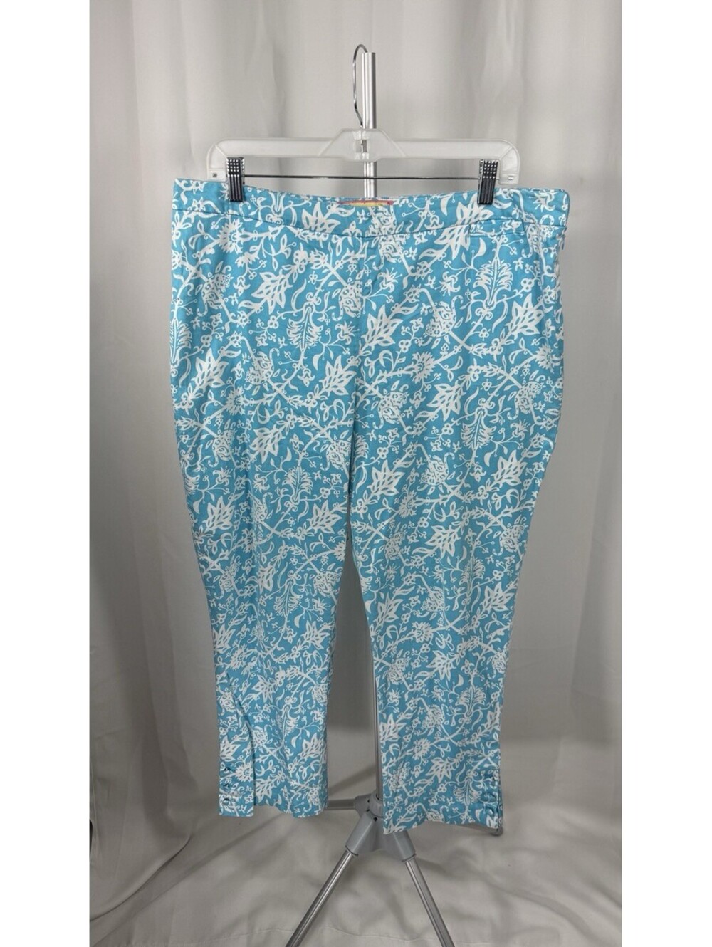 Lilly Pulitzer Womens 18W Turquoise Floral Print Cropped Pants Coastal